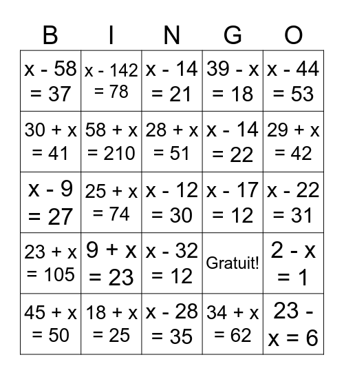 Variable Bingo Card