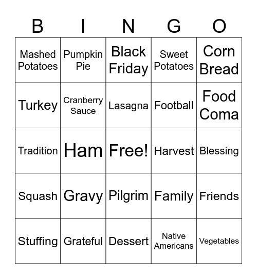 Thanksgiving Bingo Card