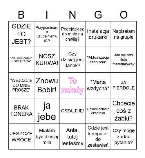 Biurowe bingo Card