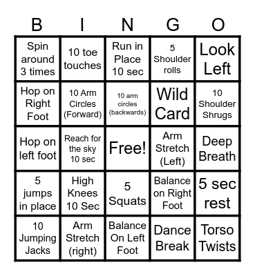 Fitness Bingo Card