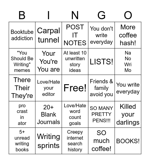 Writer's BINGO Card