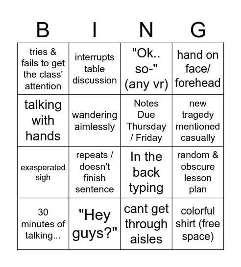 Squire Bingo Card