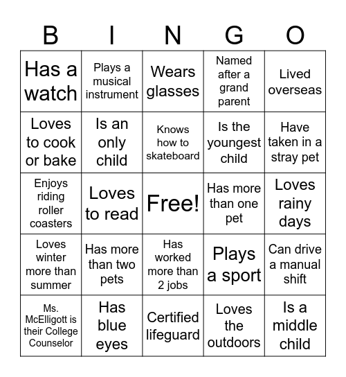 Ice-Ice Breaker! Bingo Card
