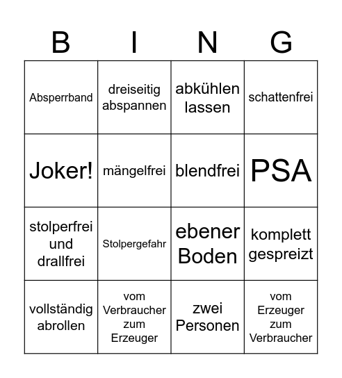 Thema: Beleuchtung + UVV Bingo Card