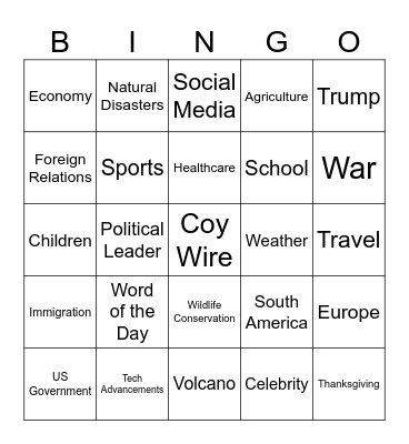 CNN 10 Bingo Card