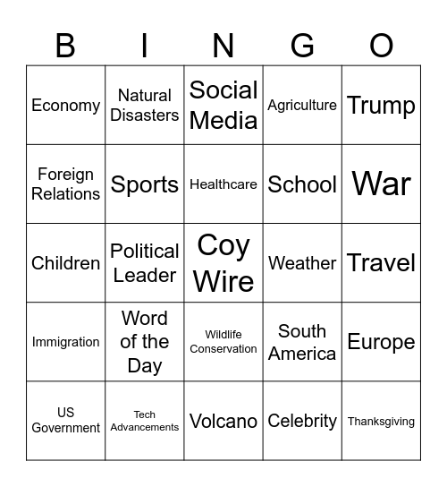 CNN 10 Bingo Card