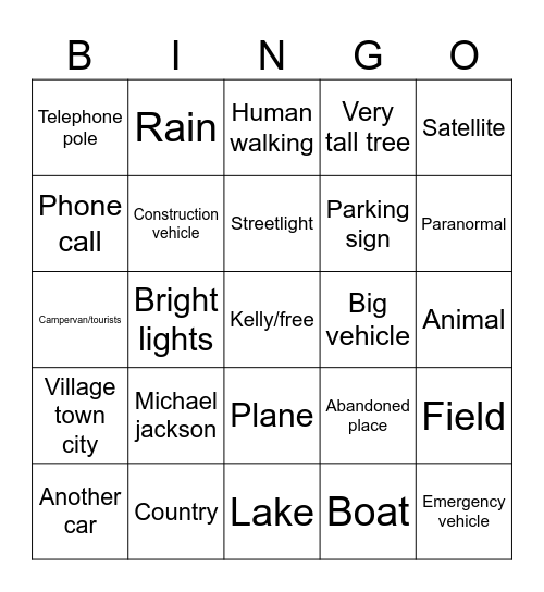 Taxi bingo Card