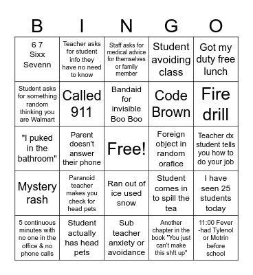 School Nurse Bingo Card