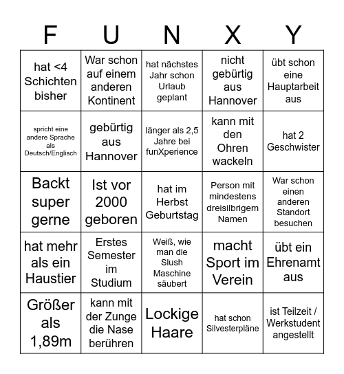 funXperience Hannover Crewbingo Card