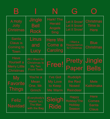 Winter Songs Bingo (LG) Bingo Card