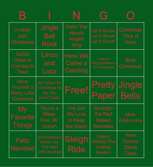 Winter Songs Bingo (LG) Bingo Card