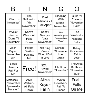 Bingos Of The Fall Bingo Card