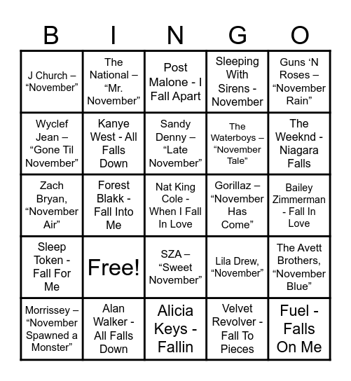 Bingos Of The Fall Bingo Card