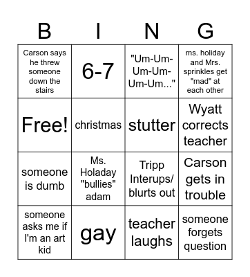 School Bingo Card