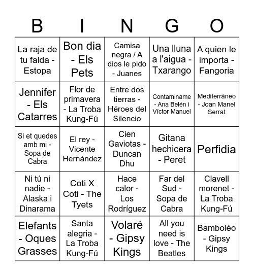 BINGO MUSICAL EN VIU Bingo Card