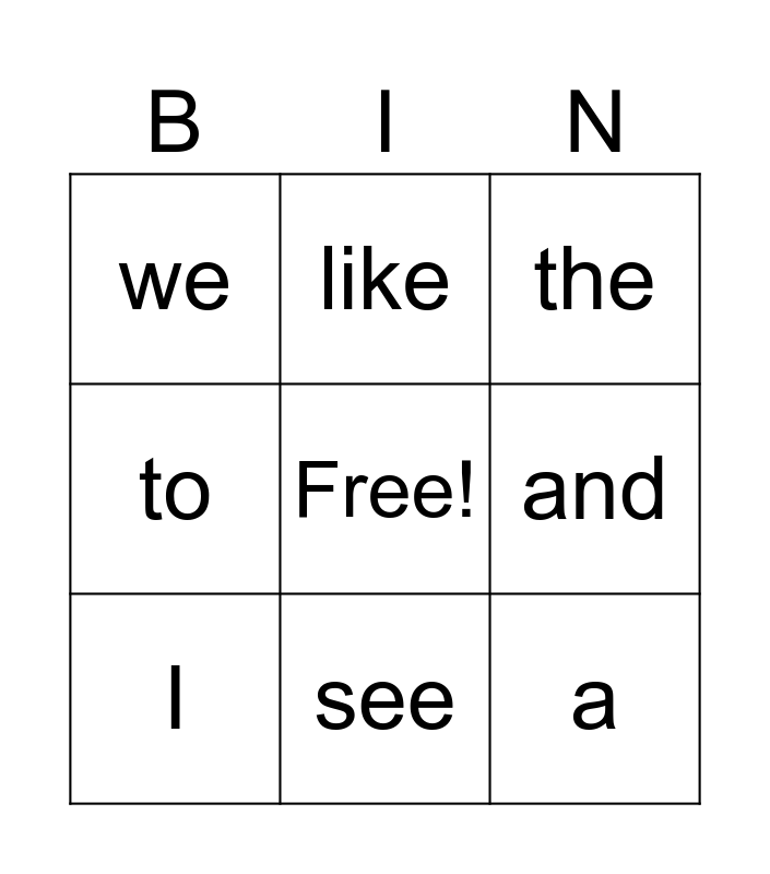 Word Bingo Card