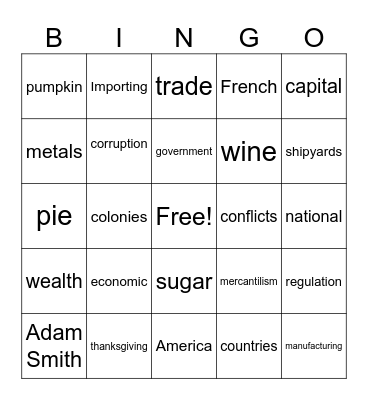 Mercantilsm Bingo Card
