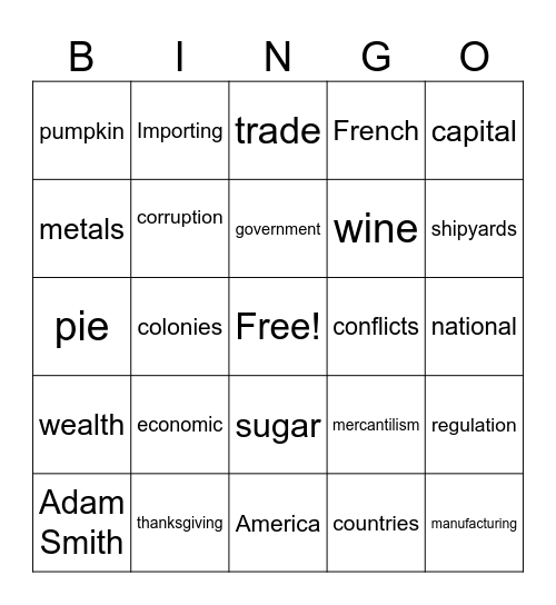 Mercantilsm Bingo Card