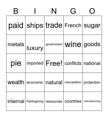 Mercantilsm Bingo Card