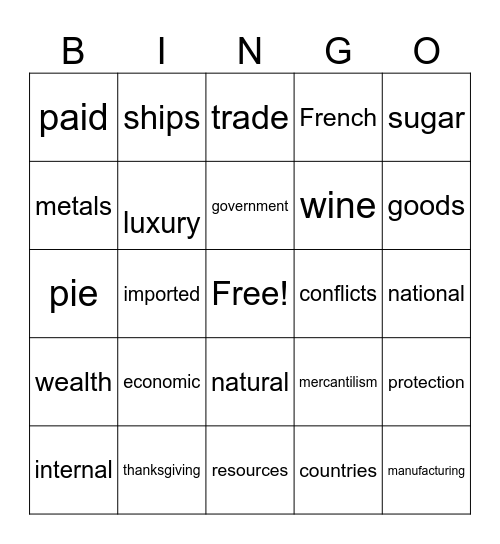 Mercantilsm Bingo Card