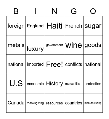 Mercantilsm Bingo Card