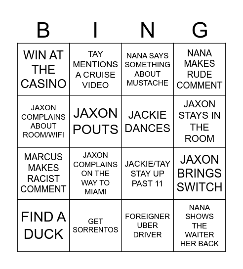 CRUISE BINGO Card