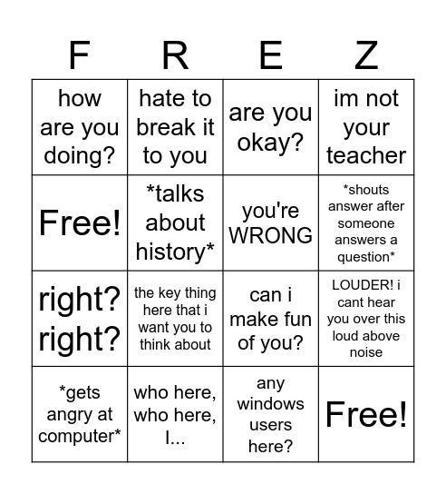 Frezza bingo Card