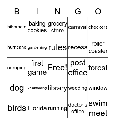 Comprehension Bingo Card
