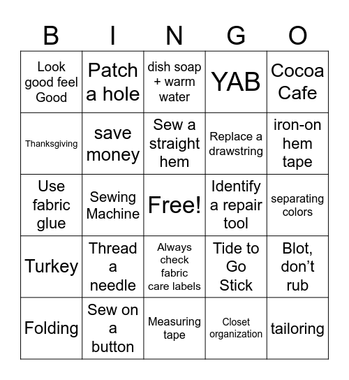 Youth Advisory Board Bingo Card