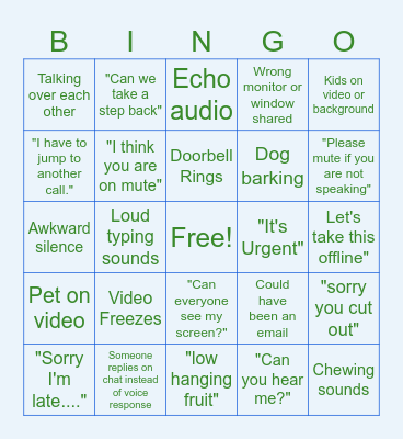 Remote Meeting Bingo Card