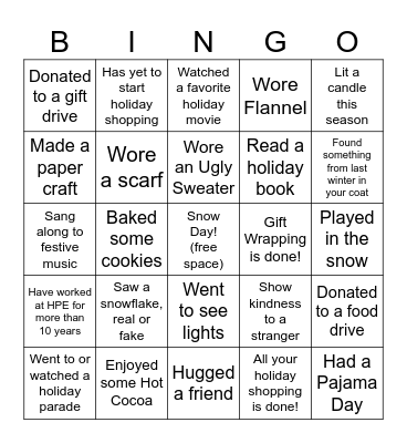 Pre-Holiday Break Bingo Card