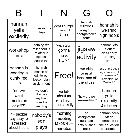 TE 343 BINGO XOXO Bingo Card