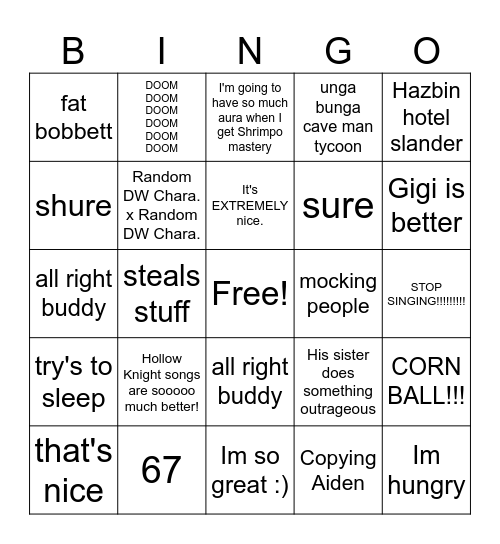 Things RIvers does or says Bingo Card