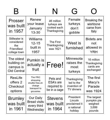 Thanksgiving Bingo Card
