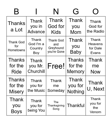 Thanksgiving game 1 Bingo Card