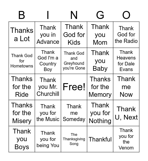 Thanksgiving game 1 Bingo Card
