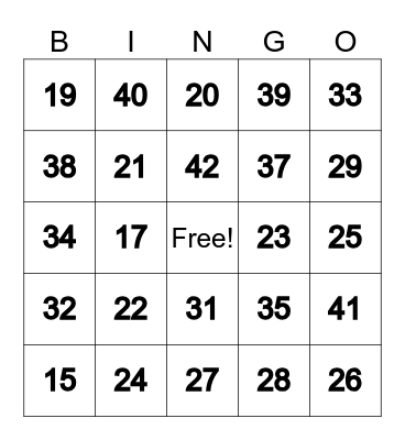 Numeros 15-40 Bingo Card