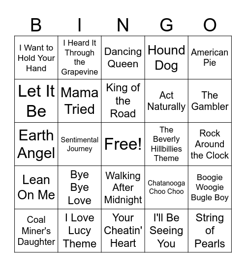 Jukebox Bingo Card