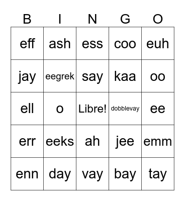 L´alphabet francais Bingo Card