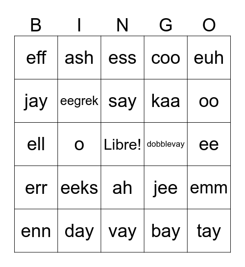 L´alphabet francais Bingo Card