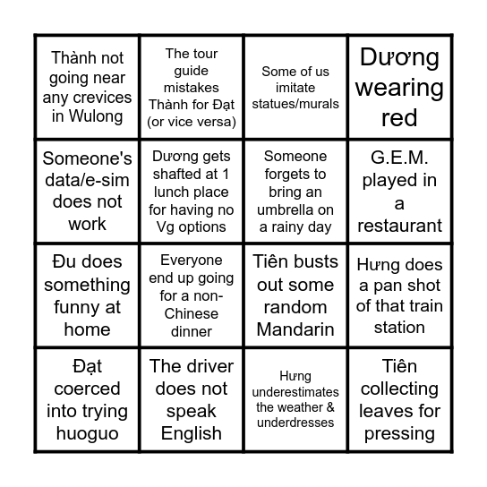 Chongqing 2025 Bingo Card