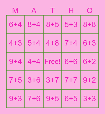 Basic Addition Bingo Card