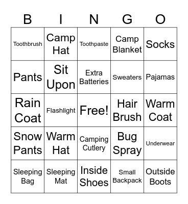 CAMPING BINGO Card