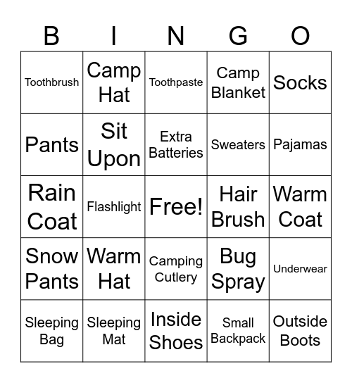 CAMPING BINGO Card