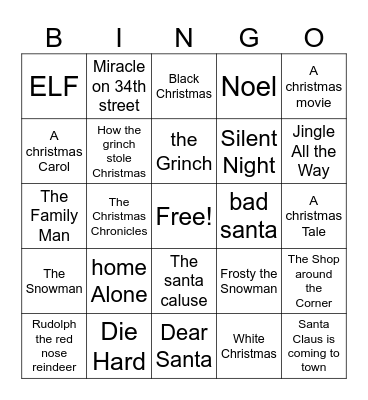 holiday movies Bingo Card