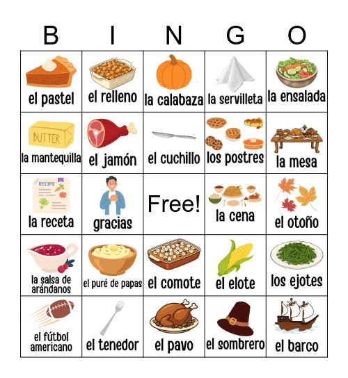 Thanksgiving Words Bingo Card