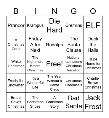 Holiday Movies Bingo Card