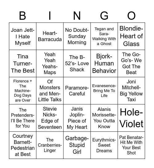 Radio Bingo Women of Rock Bingo Card