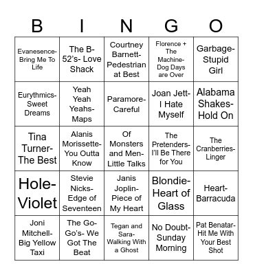 Radio Bingo Women of Rock Bingo Card