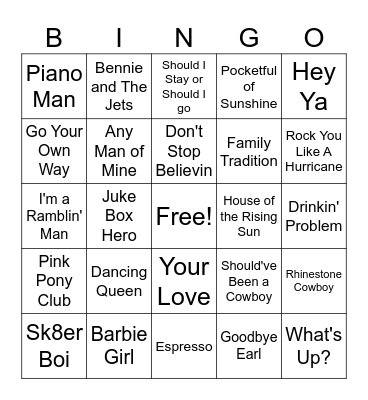 THE MERC'S MUSIC BINGO Card